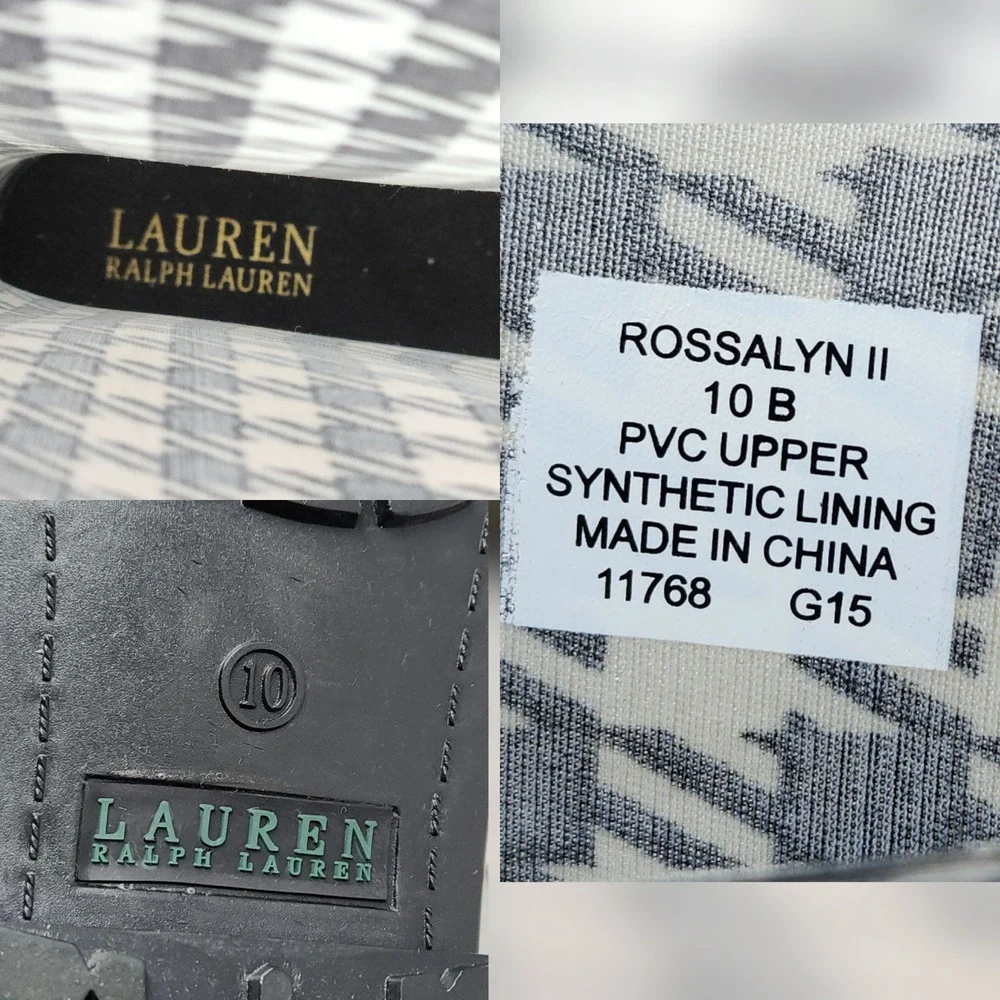Lauren Ralph Lauren Rain Boots 10 Wom Rossalyn II Black Houndstooth Buckle Tall